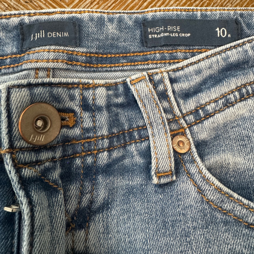 J. Jill Blue Denim High Rise Straight Leg Cropped Sz10 Waist 34” Inseam 24” - Picture 2 of 6